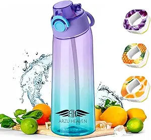 Arzu Heaven Water Bottle with Flavor Pods, Leak-Proof Sports Water Cup with Straw - 900ml Bottle + 3 Flavor Pod (PURPLE)